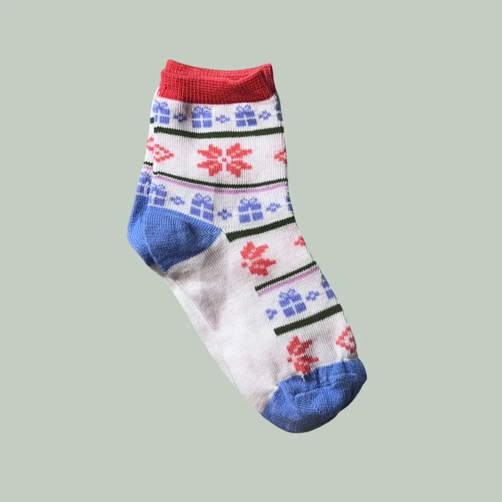 Made For Retail Socks Kid 7-8.5 White Fair Isle Holiday Gift Snowflake 234300673